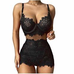 Nixuelili Women Lingerie 3 Pieces Ladies Sexy Embroidery Black Lace Floral  Bra & Thong & MINI Skirts Pajamas Set Sling Bra Sleepwear Naughty Lingerie  Teddy Babydoll Nightwear Underwear Prices