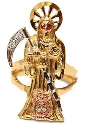 Santa Muerte Grim Reaper 18K Gold Plated Ring Size 8.5 - Holy Death 18K Gold Plated Ring