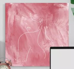 Woman Silhouette Over A Pink Painting Canvas Art