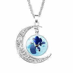 Crafting Mania Llc. 1 Sonic The Hedgehog Crescent Moon Pendant Necklace With Glass Dome For Gift