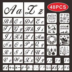 Letter Stencils For Painting On Wood Baphile Alphabet Numbers And Signs Stencils With Calligraphy Font Upper And Lowercase Letters Christmas Template Reusable Xmas Stencils