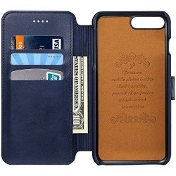 Leather Wallet Phone Case With Flap Cover Stand View Case Blue For 5.5 Inches Iphone 7 Plus