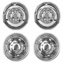 VICOJETOR 4pcs 17inch Polished Stainless Steel Dually Wheel Simulators Nice Looking Bolt On Wheel Cover 8 Lug Hubcaps w/full Kit Tools compatible with 2005-2021 Ford F350