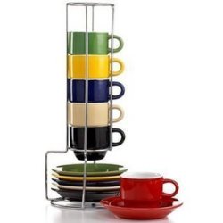 Espresso Cups Set By Gibson Coffee Cup Set With Metal Rack Stackable Coffee Mug Set Turkish Coffee Cup Set Assorted Colors 13 Pcs Cups