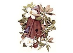 469 Bird Birdhouse Magnolia Flowers Waterslide Ceramic Decals by The Sheet 5 X 3 3/4 4 pcs 