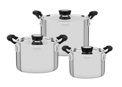 : Grano Compact 3-PIECE Stainless Steel Cookware Set With Triple Body And Black Bakelite Handles- 65240 200