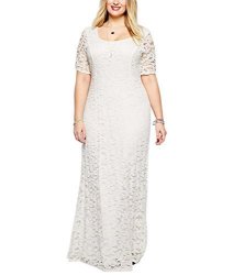 Nemidor Women's Full Lace White Plus Size Wedding Maxi Dress 24W White