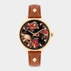 Women&apos S Gold Plated Stainless Steel & Brown Leather Watch