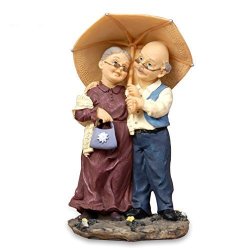 Dreamseden Loving Elderly Couple Figurines Old Age Life Resin Home Decoration With Gift Card For Anniversary Wedding Umbrella
