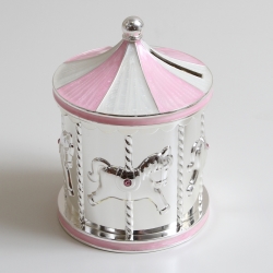 Silver Plated Carousel Money Box Pink