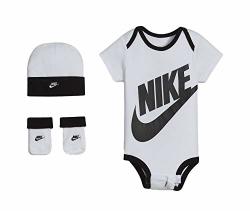 Nike Baby Bodysuit Hat And Booties 3 Piece Set White MN0073-001 black 6-12 Months