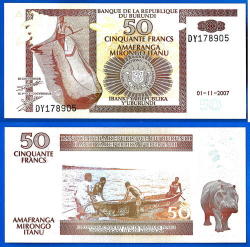 Burundi Lot 10 X 50 Francs 2007 Unc Boat Animal Rhino Africa Banknote Frcs Frc