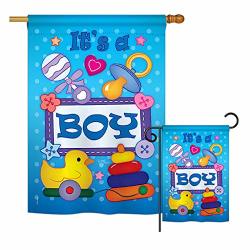 Breeze Decor S115069-BO Baby Boy Special Occasion Family Decorative Vertical Flags Set House 28"X 40" & Garden 13"X 18.5" Multi-color
