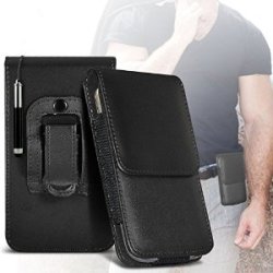 Black Vodafone Smart Prime 6 Case Pu Leather Belt Clip Pouch Belt Flip+ Stylus Pen Black