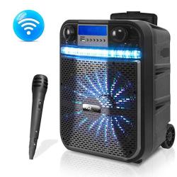 Wireless Portable Pa Speaker System - 300W Bluetooth Compatible Battery Powered Rechargeable Outdoor Sound Speaker Microphone Set With MP3 USB Sd Fm Radio Aux