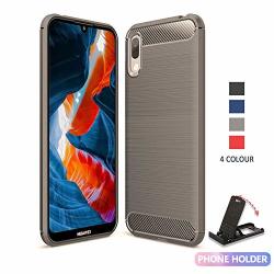 Scl Gray Case Compatible With Huawei Y6 2019 HUAWEI Y6 Pro 2019 Carbon Fiber Effect Gel Grip Protection Cover Anti Scratch Anti Collision Shockproof