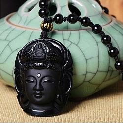 Amulet Pendants Pendant Lucky Buddha Necklace Black Natural Obsidian Carved