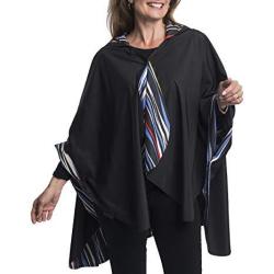 Raincaper Rain Poncho For Women - Reversible Waterproof Hooded Cape In Gorgeous Ultrasoft Colors Aqua & Black Print