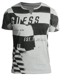 Guess Short Sleeve Myer Checkered V-neck Tee Grey