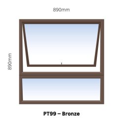 Aluminium Window Bronze Top Hung PT99 1 Vent W900MM X H900MM