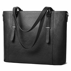 INCH 15.6 Genuine Leather Laptop Bag For Women Shoulder Bag Large Work Carry-on Tote Bag In Trolley Handle By Enmain