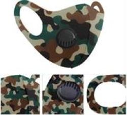 Reusable 3D Structured Unisex Dual Layer Face Masks With Breath Valve Colour Camo Woodland Green-masks Are Washable Reusable And Can Be Folded For