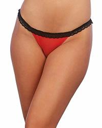 Dreamgirl Stretch Mesh With Spandex And Stretch Lace Open Back Panty Black red Medium
