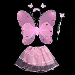 4 Pcs Wings Wand Set For Baby Girls Dress Up Birthday Halloween Party Favor Gift Pink