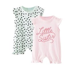 BABY Girl 2 Pack Romper Short Sleeve Onesies Bodysuits By Petite Chiot