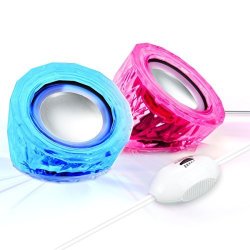 Gogroove MINI USB Powered Computer Speakers With LED Lights By Sonaverse Lyt Small Wired Laptop Speakers With In-line Volume Control Color-changing Lighting Clear Acrylic
