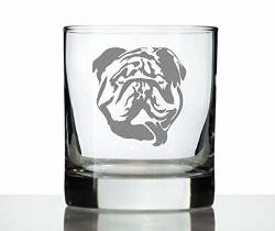 English Bulldog - Funny Whiskey Rocks Glass Gifts For Men & Women With Bulldogs - Fun Whisky Drinking Tumbler D Cor