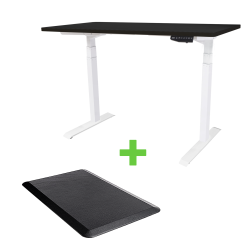 Tekdesk V2.0 White Frame Height Adjustable Electronic Standing Desk Plus Anti-fatigue Mat COMBO - Tekdesk V2.0 White Frame - Matt Black Top & Mat