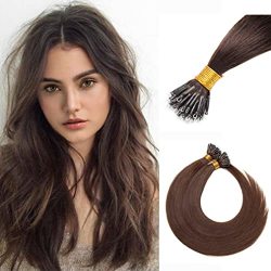 Nano Ring Human Hair Extensions Pre Bonded Keratin Fusion Stick Tip Iron Loop Link 50 Strands 50G Straight Micro Bead Remy Hairpiece For Women