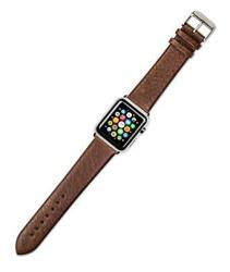 Debeer Replacement Watch Strap - Distressed Leather - Brown - Fits 38MM Apple Watch Black Adapters