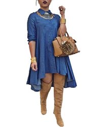 Xugwlkj Womens Blue Denim Dress Blouses Long Sleeve Big Swing Casual Dresses
