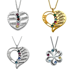 {sterling Silver} Personalized Fancy Necklaces Names + Birthstone Colors