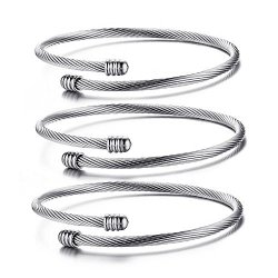 Stainless Steel Triple Three Stackable Cable Wire Twisted Cuff Bangle ...