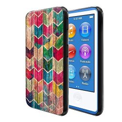 Fincibo Case Compatible With Apple Ipod Nano 7 7TH Generation Flexible Tpu Soft Gel Skin Protector Cover Case For Ipod Nano 7 - Watercolor Chevron Stained Wood