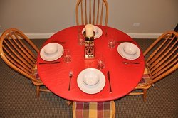 Elastic Edged Flannel Backed Vinyl Fitted Table Cover - Solid Red Pattern - Small Round - Fits Tables Up To 44" Diameter