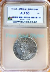 1934 2 Shillings Sangs Graded Au 50 - Catalogue Value R10 000.00