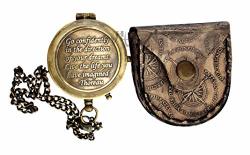 Mah Go Confidently Brass Compass Engraved With Stamped Leather Case Direction Pocket Compass. C-3270