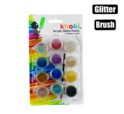 Acrylic Glitter Paints - 12 Colours + Brush