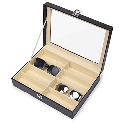 Juns Sunglasses Eyeglass Organizer 8 Slots Pu Leather Eyewear Storage Box Jewelry Display Case Watch Box With Glass Lid
