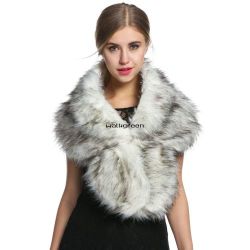 In Stock - Bridal Faux Fur Shoulder Shawl Wrap Bolero - White Charcoal Grey