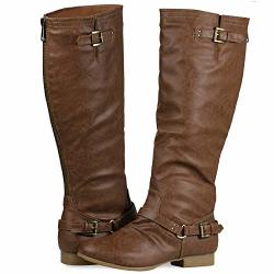 Women's Block Low Heel Knee High Boots Zipper Closure With Buckle Fashion Riding Boots Tan 11