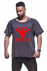Men's Muscle King Bodybuilder Rag Top Workout Gym Wear T-shirts Hardcore Gym Wear Mk Blk.red XL