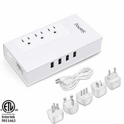 Voltage Converter Adapter Step Down 220V To 110V Ac Output Rated Current 7A With 4 Smart USB Charging Ports White Powerjc