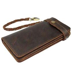 ITSLIFE Men&apos S Rfid Blocking Brown Bifold Vintage Hand Made Leather Chain Wallet