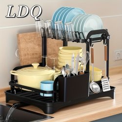 1PC Dish Drying Rack For Kitchen Counter Over The Sink Detachable Larger Capacity 2-TIER Dish Drying Rack Drainboard Set With Double-layer Bowl Rack Cup