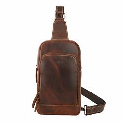 Leathario Crossbody Bag Men Genuine Leather Sling Bag Chest Shoulder Bag  Vintage Multipurpose Anti Theft Business Casual Outdoor Travel